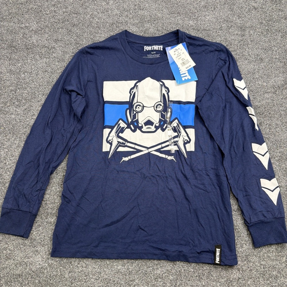 Fortnite Vertex Long Sleeve Big Boys T Shirt Navy Blue Graphic Gaming 14-16 L